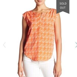 Oat+Fawn Women's Orange & White Sleeveless Peacock Top in Size XS